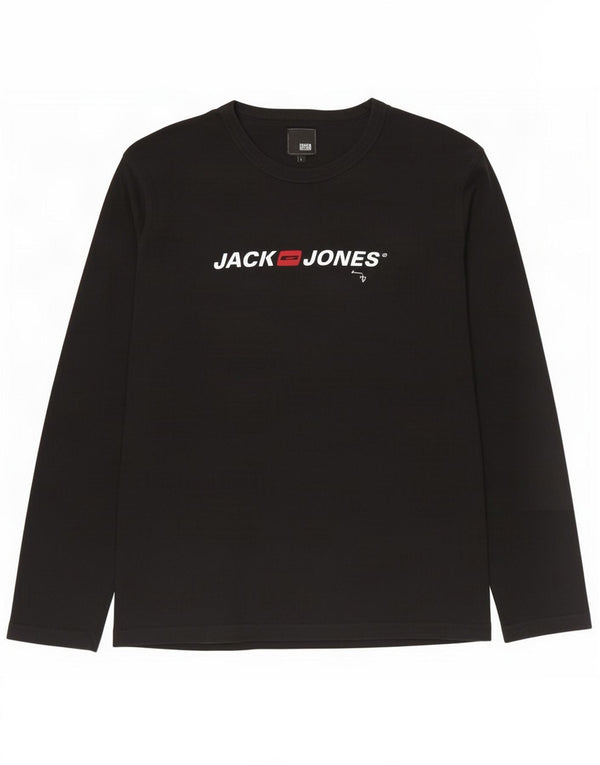 Jack & Jones Mens Graphic Top Manga Larga Grande Algodón Negro