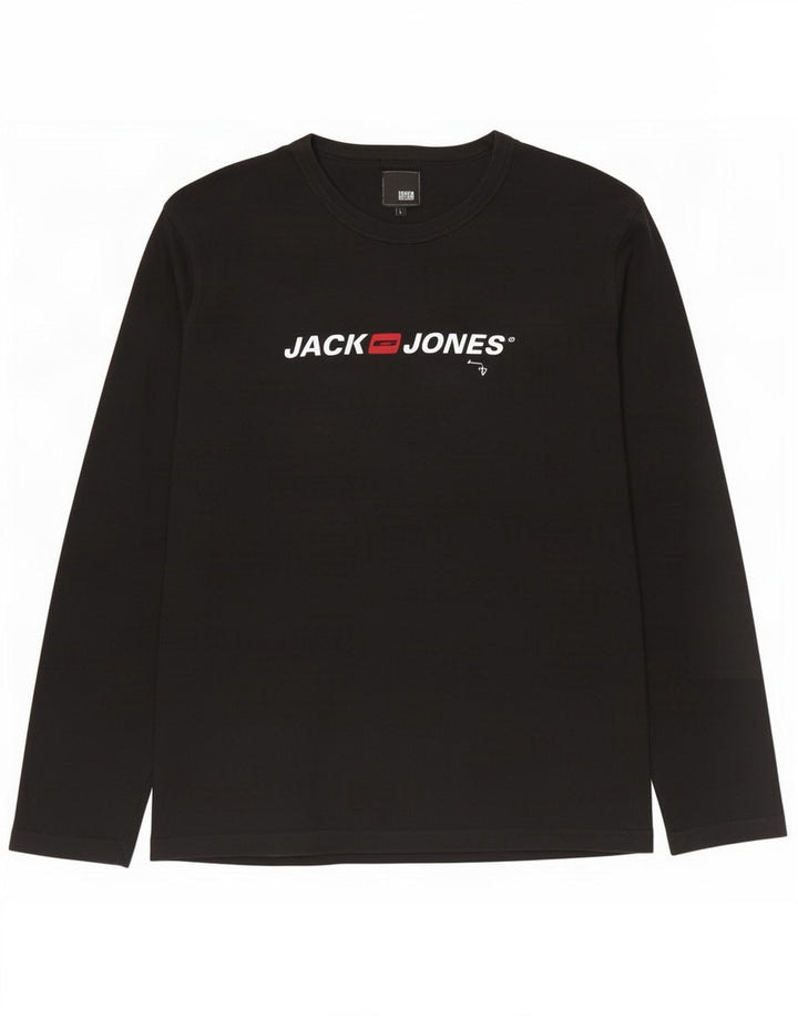 Jack & Jones Mens Graphic Top Manga Larga Grande Algodón Negro