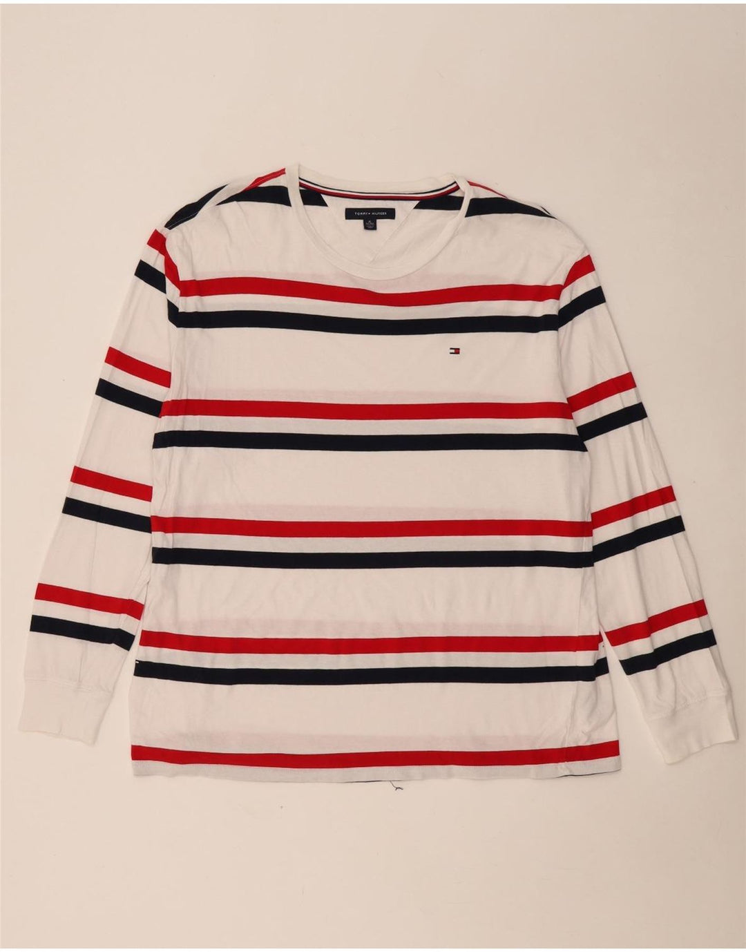 TOMMY HILFIGER Camiseta de hombre de manga larga XL de algodón a rayas blancas