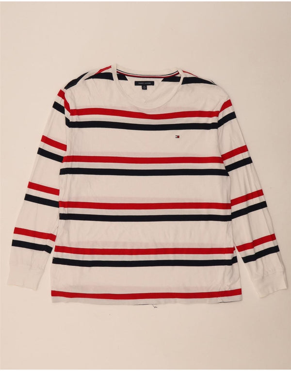 TOMMY HILFIGER Camiseta de hombre de manga larga XL de algodón a rayas blancas