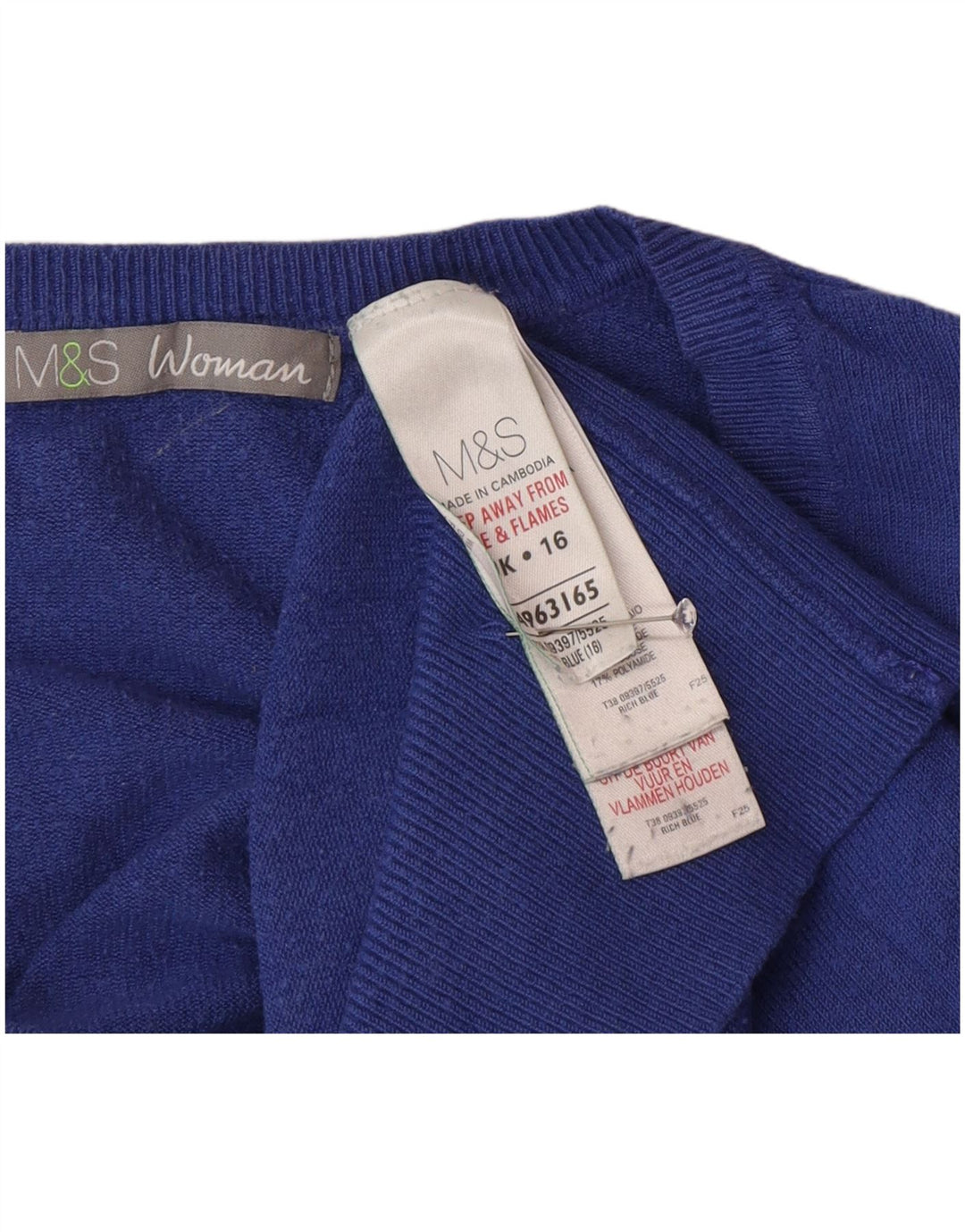 Marks & Spencer Suéter con Cuello en V para Mujer UK 46 Grande Poliamida Azul