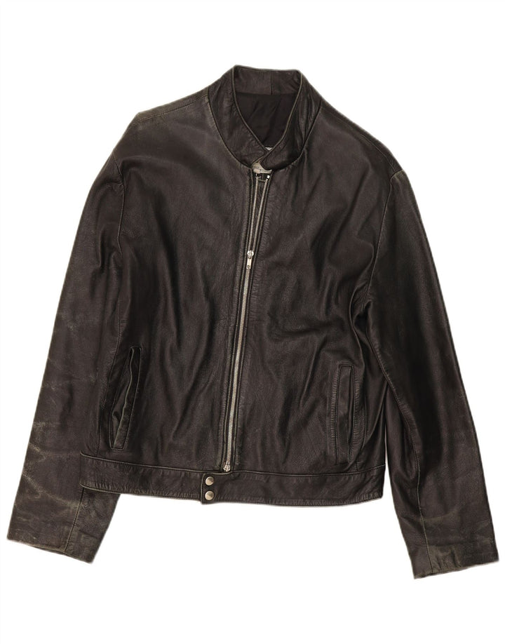 Vintage chaqueta de cuero para hombre Reino Unido 38 cuero negro medio