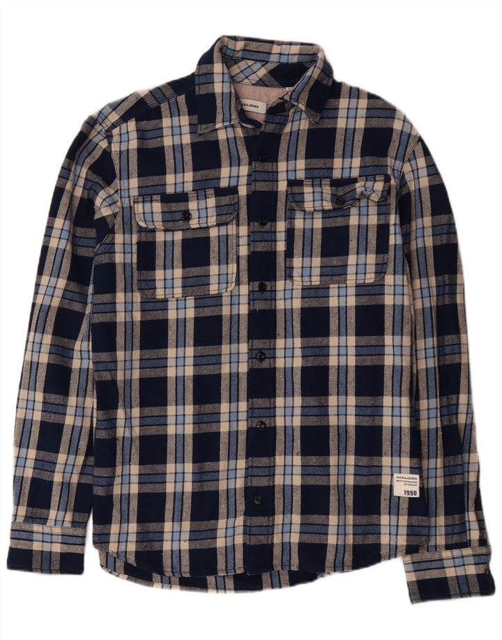 JACK & JONES Hombre Camisa De Franela Medium Azul Marino Cuadros Algodón
