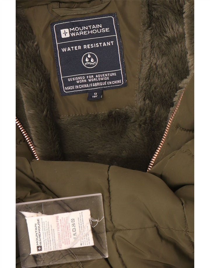 Mountain Warehouse Chaqueta acolchada con capucha para niña 12-13 años Caqui Poliéster