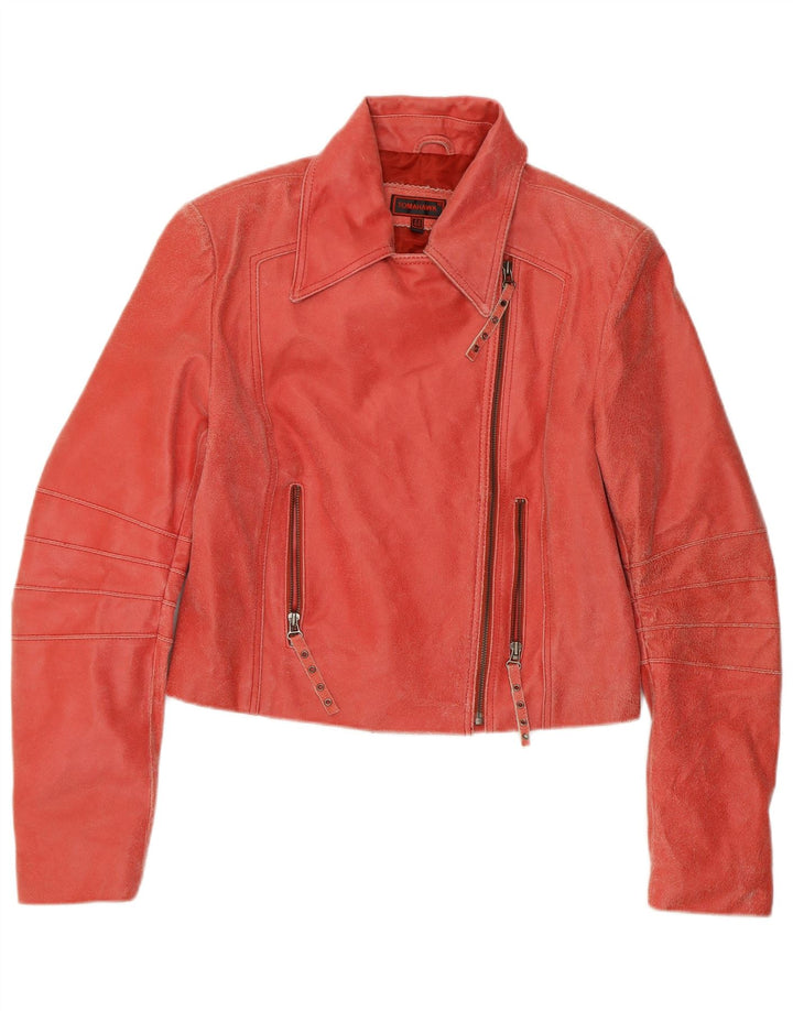TOMAHAWK Chaqueta motera de cuero corta para mujer IT 44 Cuero rojo mediano