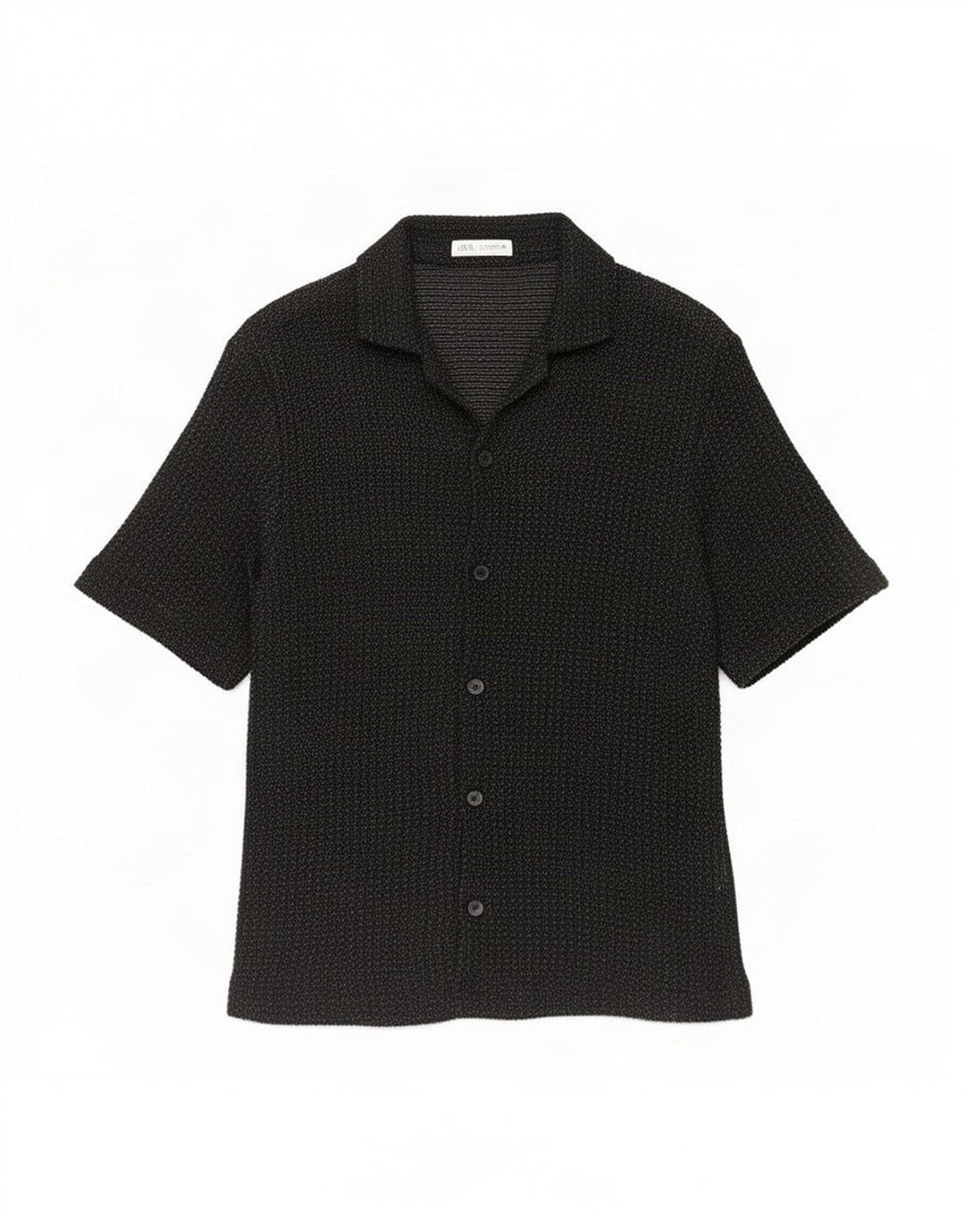 Zara Hombre Camisa Manga Corta Algodón Moteado Negro Mediano
