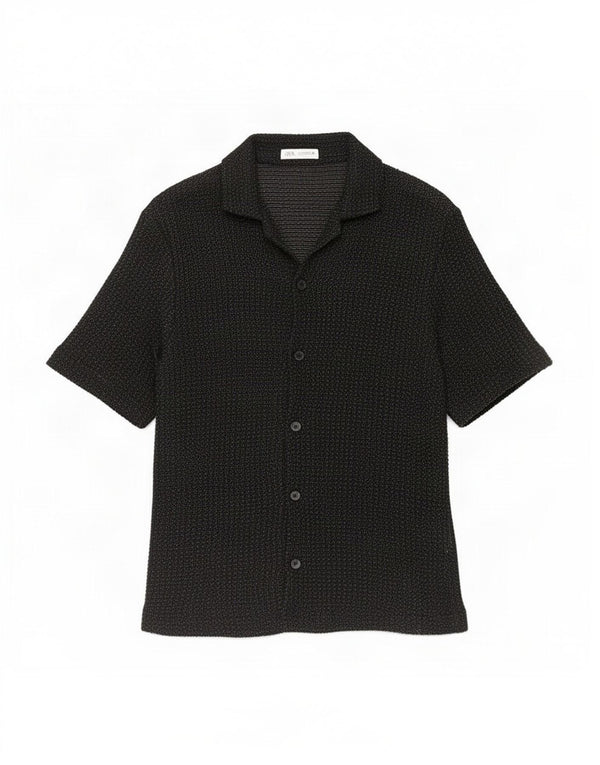 Zara Hombre Camisa Manga Corta Algodón Moteado Negro Mediano