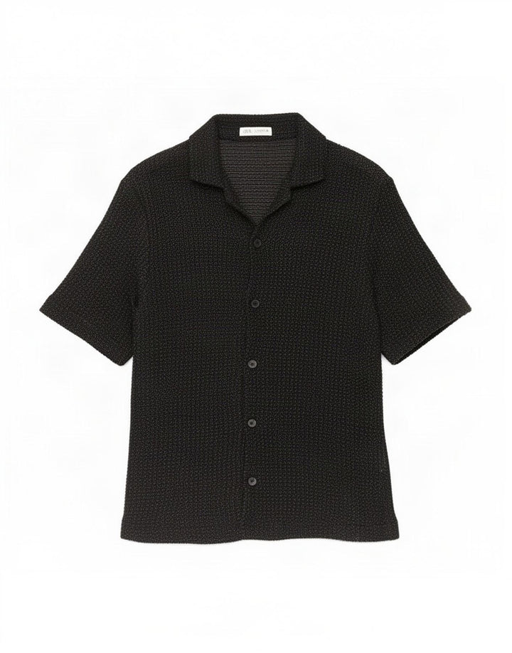 Zara Hombre Camisa Manga Corta Algodón Moteado Negro Mediano