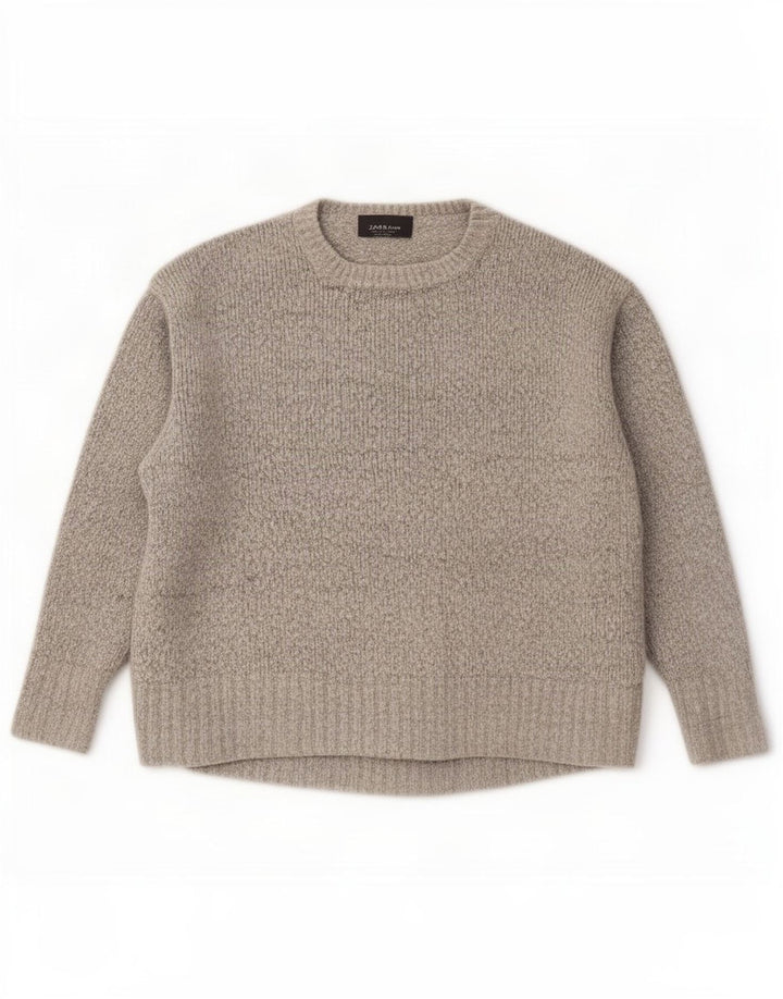 Zara Mujer Suéter De Cuello Redondo De Gran Tamaño UK 10 Pequeño Gris Moteado
