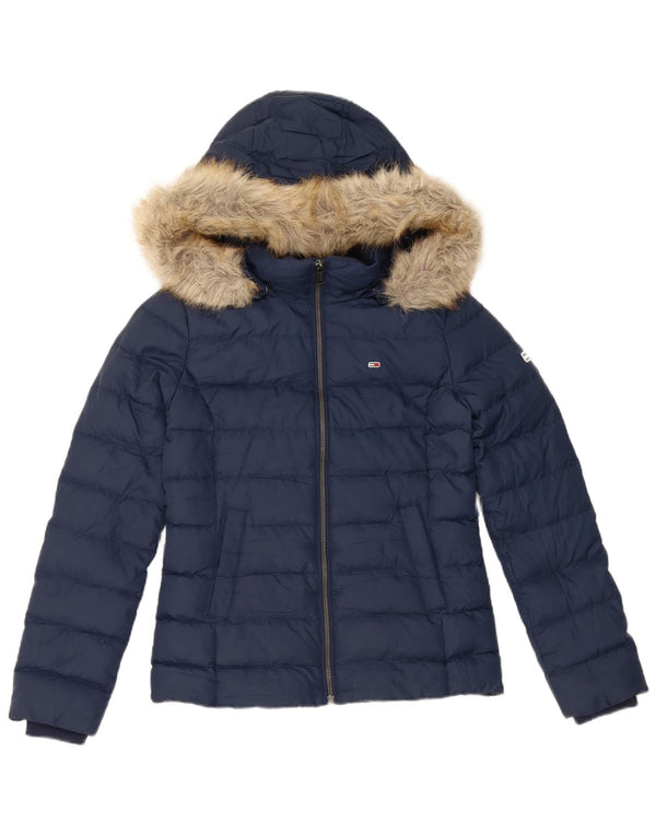 Tommy Hilfiger Chaqueta acolchada con capucha para mujer UK 10 Small Poliéster azul marino