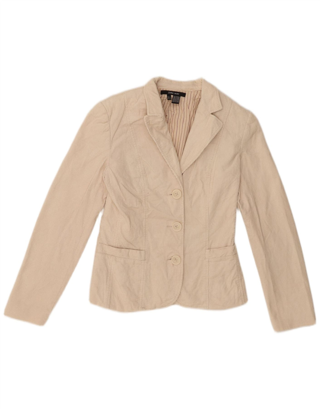 Zara Mujer Chaqueta Blazer De Pana De 3 Botones Reino Unido 8 Pequeño Algodón Beige