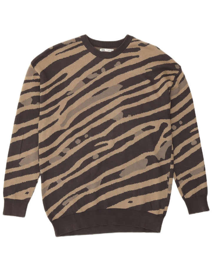 Zara Hombre Sudadera Jumper Small Marrón Rayas Algodón