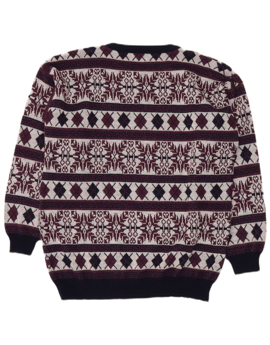 VINTAGE Hombres Crew Neck Jumper Suéter Reino Unido 40 Medio Borgoña Fair Isle