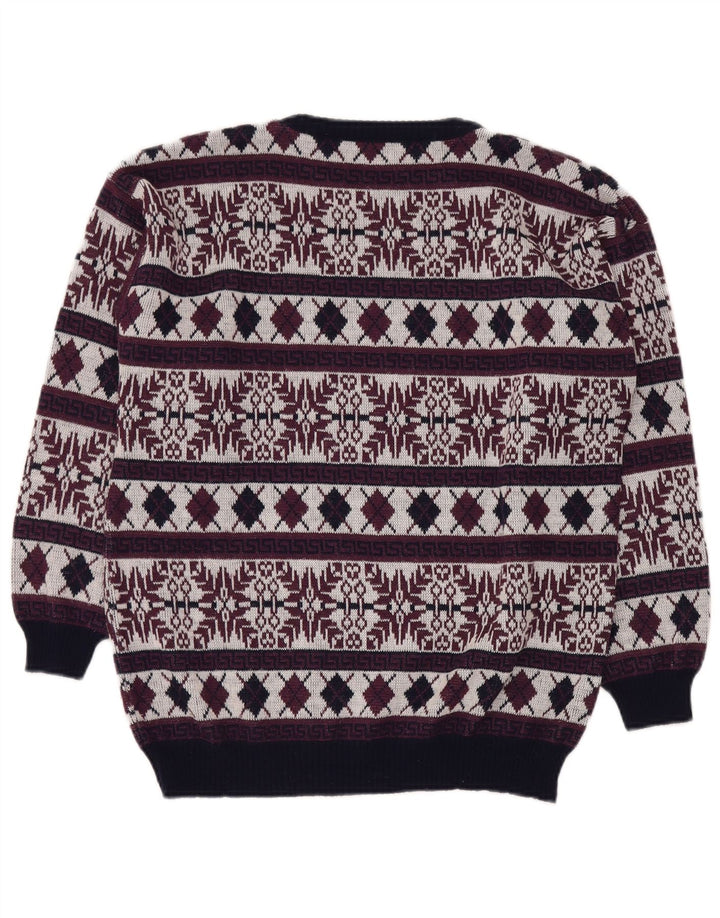VINTAGE Hombres Crew Neck Jumper Suéter Reino Unido 40 Medio Borgoña Fair Isle