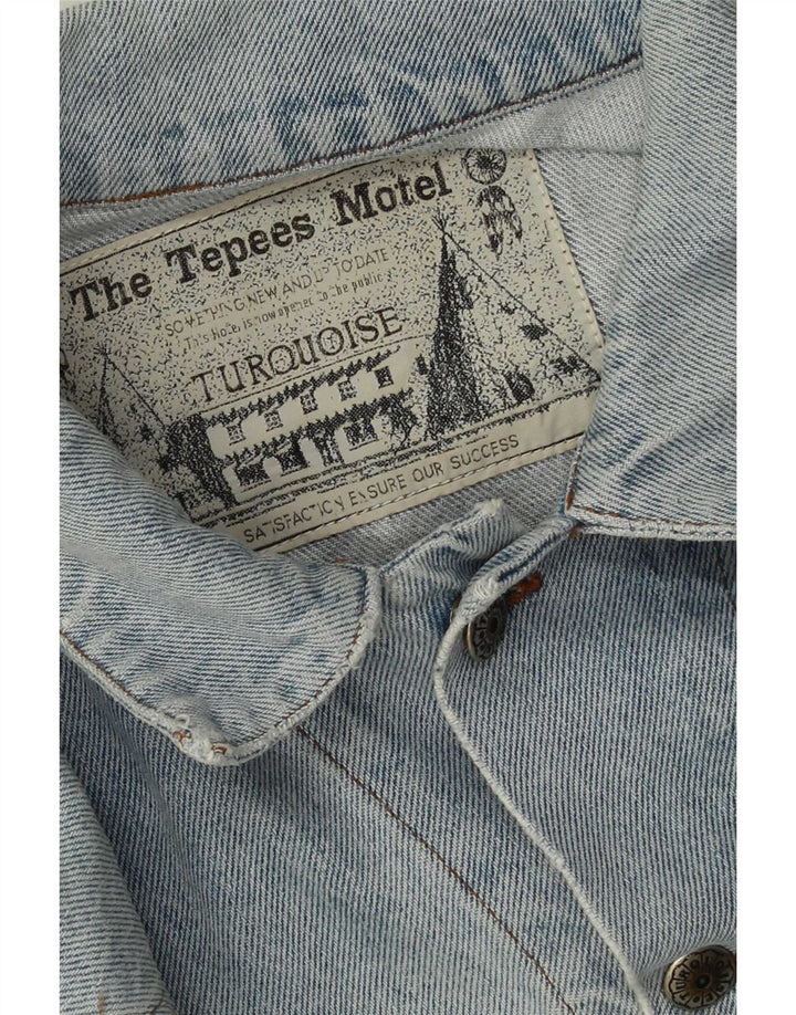 Vintage hombres chaqueta de mezclilla desgastada Reino Unido 40 algodón azul grande