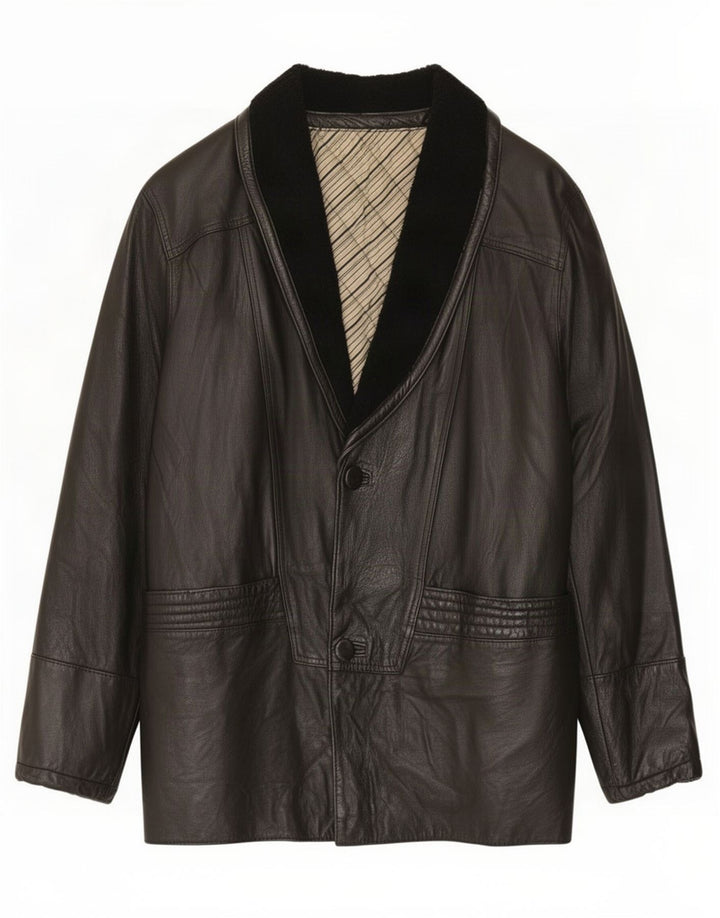 Chaqueta de cuero vintage para hombre IT 48 Medio Negro