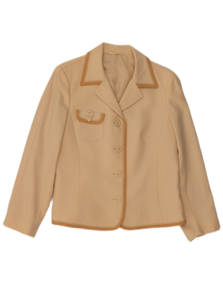 RALPH Chaqueta Blazer de 4 Botones para Mujer UK 46 Grande Lana Virgen Beige