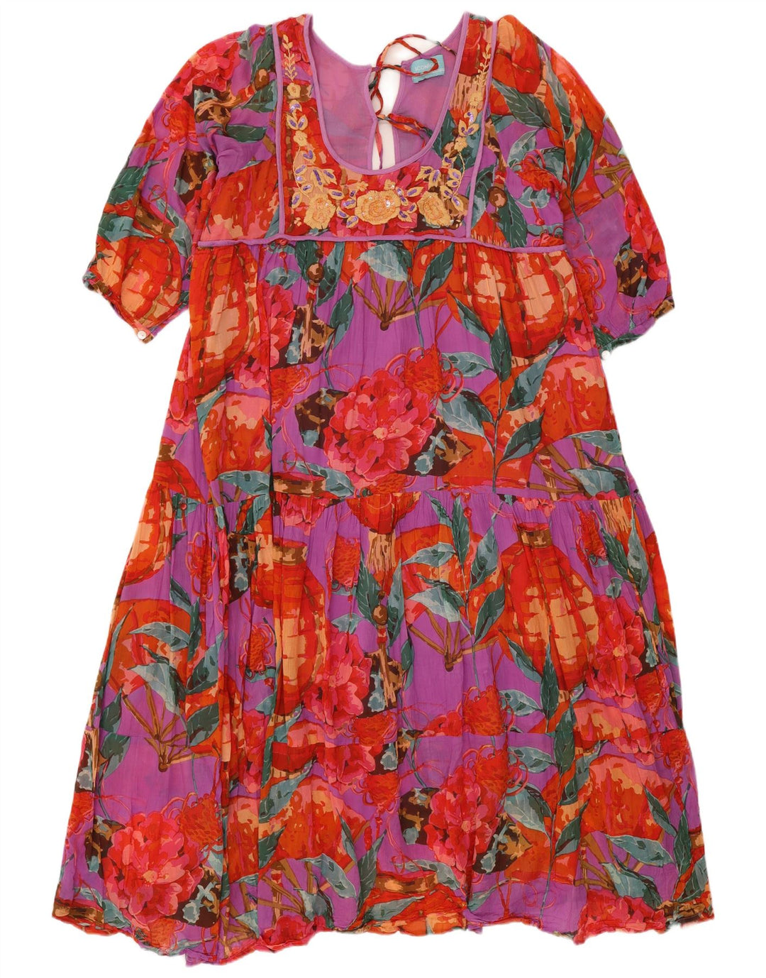 ICONIQUE Vestido escalonado para mujer UK 20 2XL Algodón floral rojo