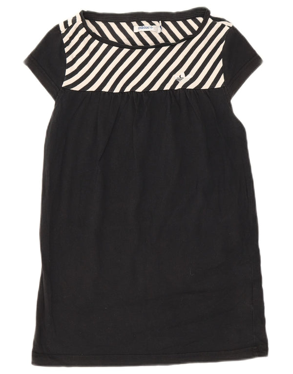 Adidas Vestido Camiseta Gráfico Mujer IT 40 Pequeño Algodón Rayado Negro