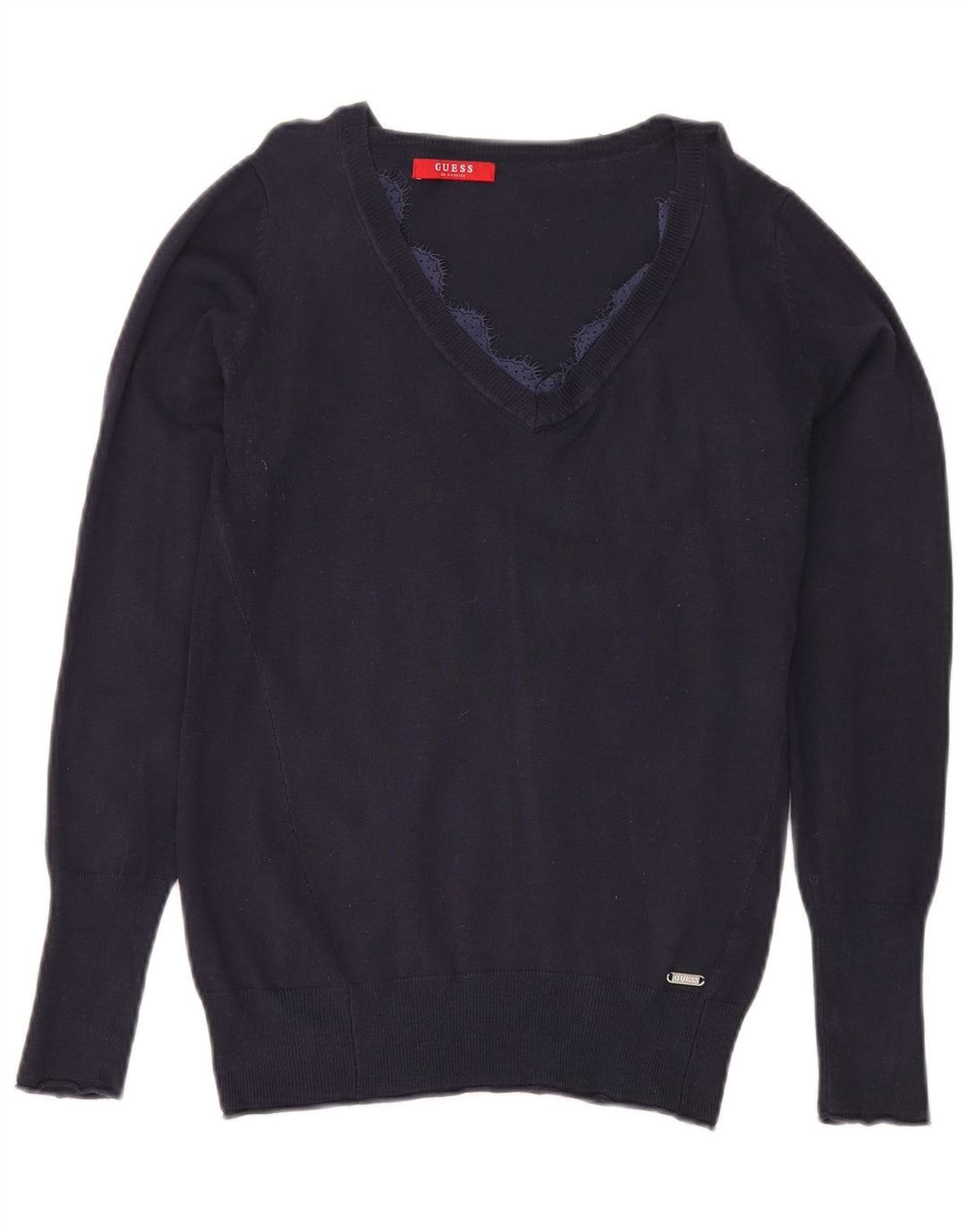 Guess Jersey con cuello en V para mujer UK 12 Medium Azul marino