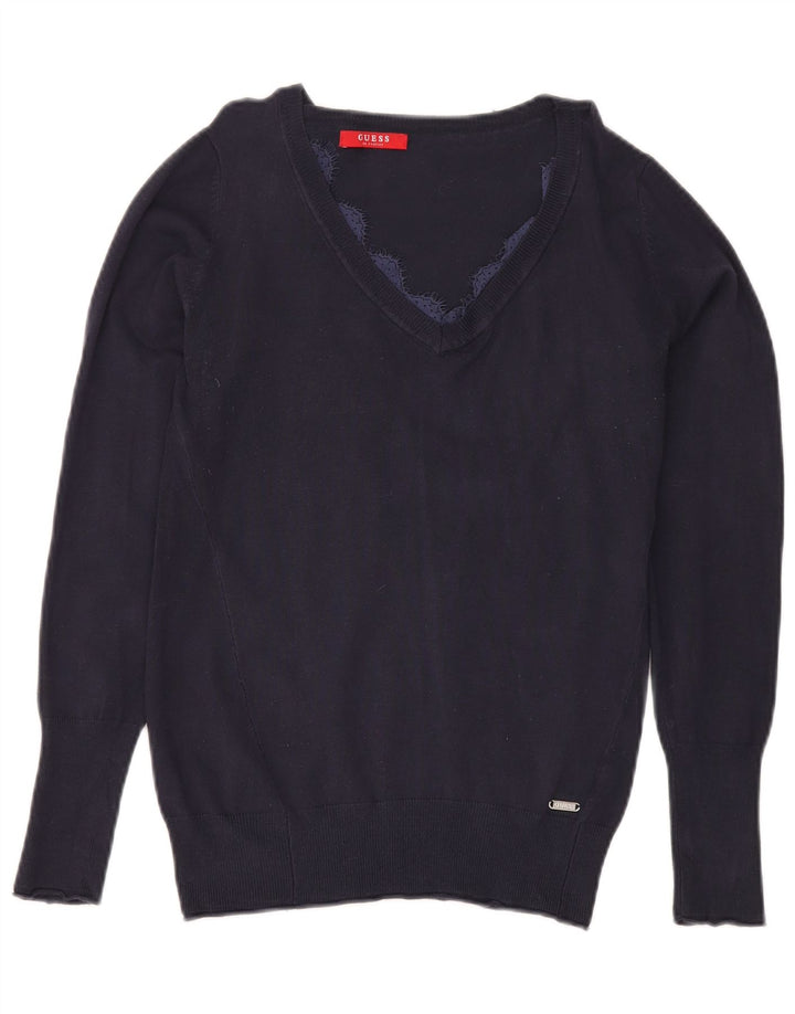 Guess Jersey con cuello en V para mujer UK 12 Medium Azul marino
