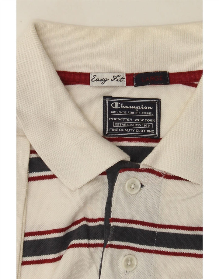 Champion Polo De Ajuste Fácil Para Hombre Grande Blanco A Rayas