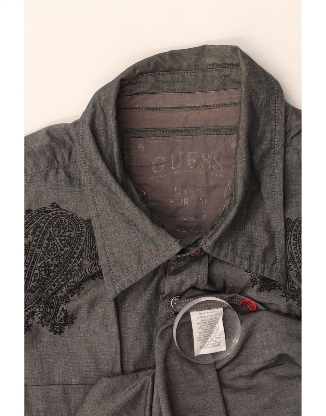 Camisa GUESS Hombre Algodón Paisley Gris Medio