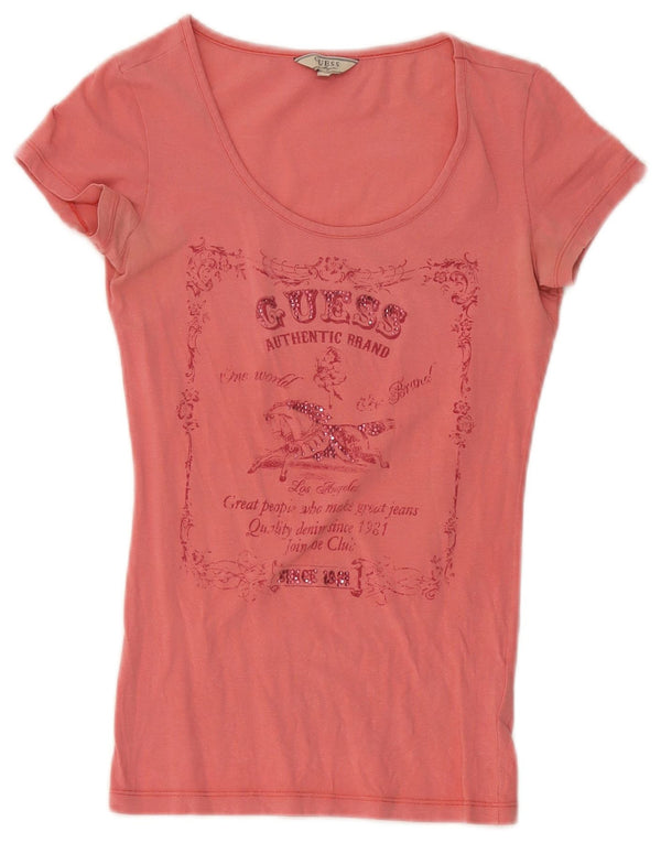 Guess Camiseta gráfica para mujer Top UK 4 XS Algodón rosa