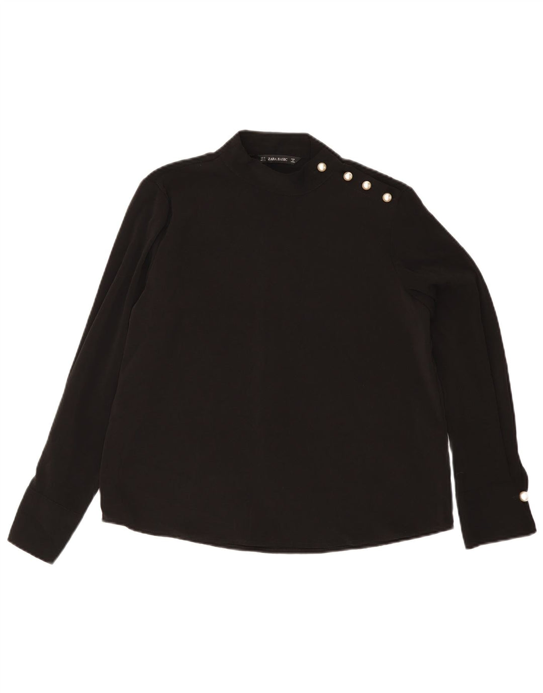 Zara Mujer Blusa Manga Larga Top UK 44 Medio Negro Poliéster