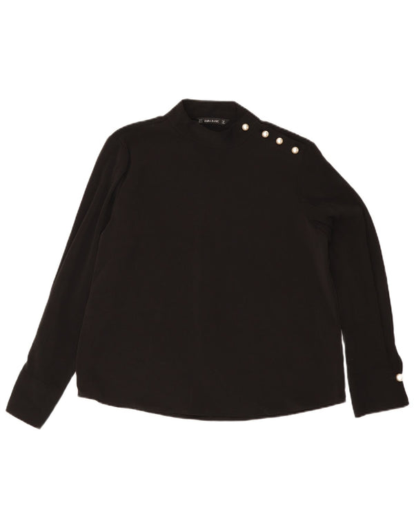 Zara Mujer Blusa Manga Larga Top UK 44 Medio Negro Poliéster