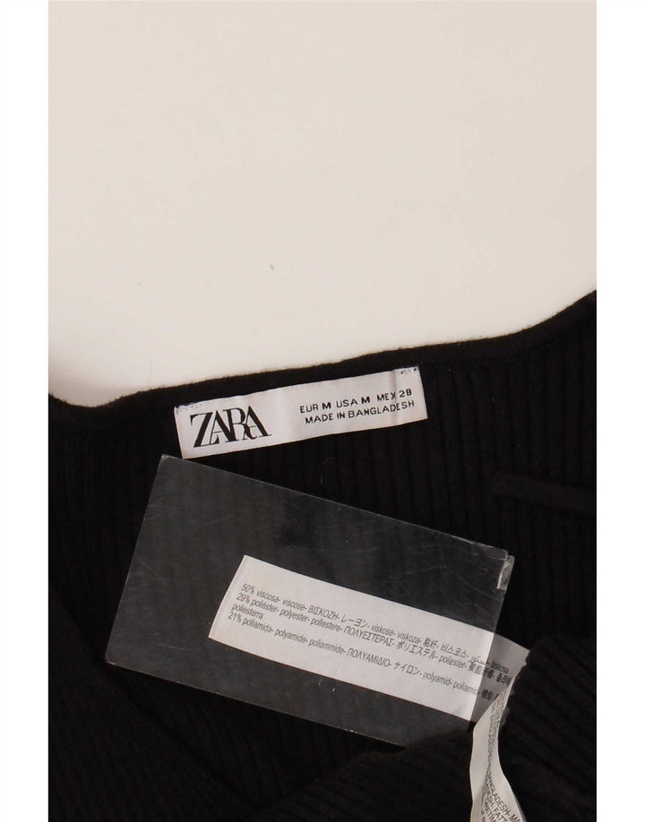 Zara Top corto de manga larga para mujer UK 42 Viscosa negra mediana