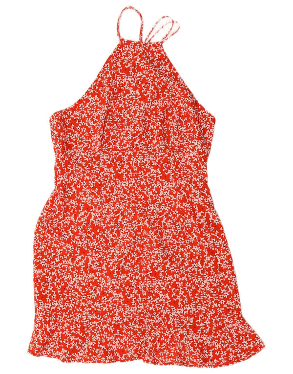 Zara Mujer Vestido Halter UK 40 Mediano Rojo Floral