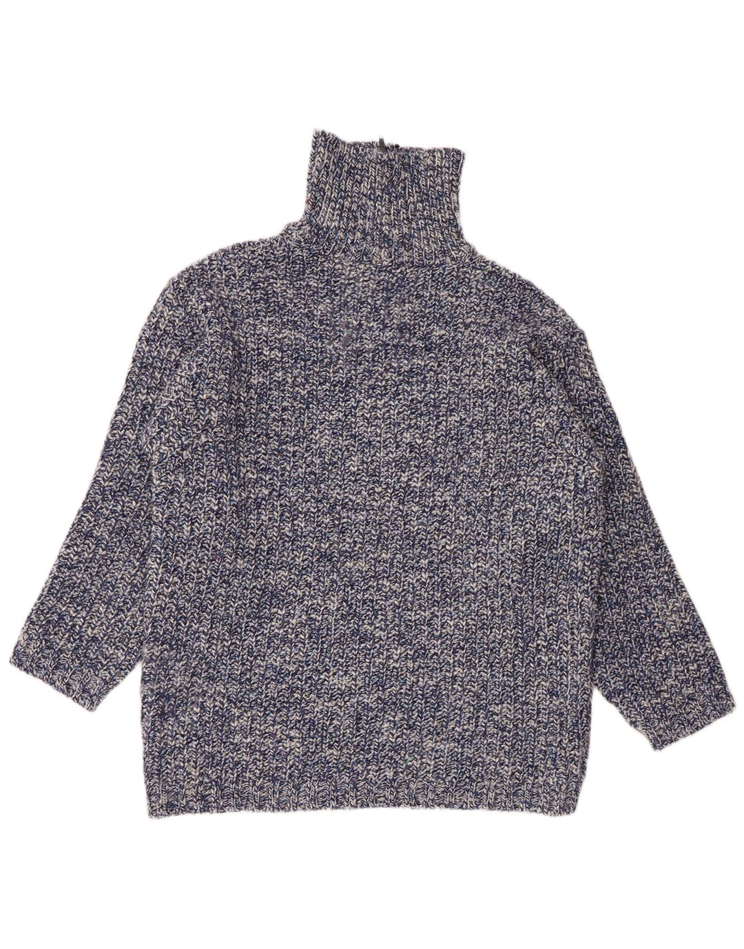 Vintage hombres zip cuello jumper suéter grande azul moteado lana