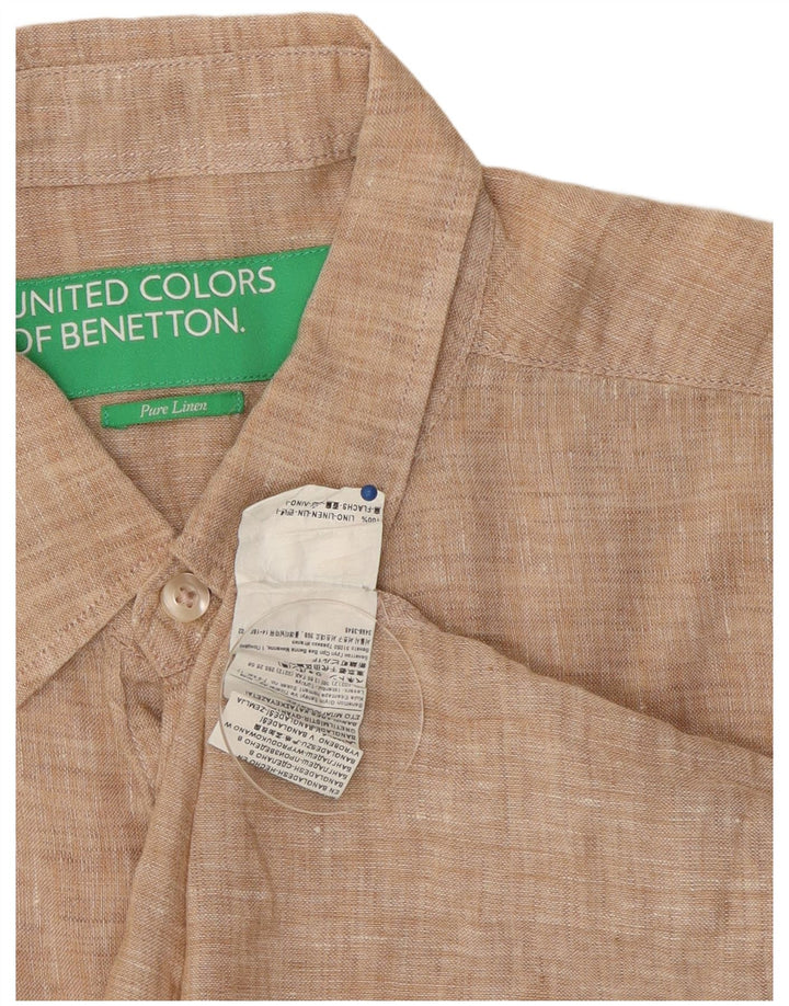 Benetton Hombre Camisa Manga Corta Large Lino Beige