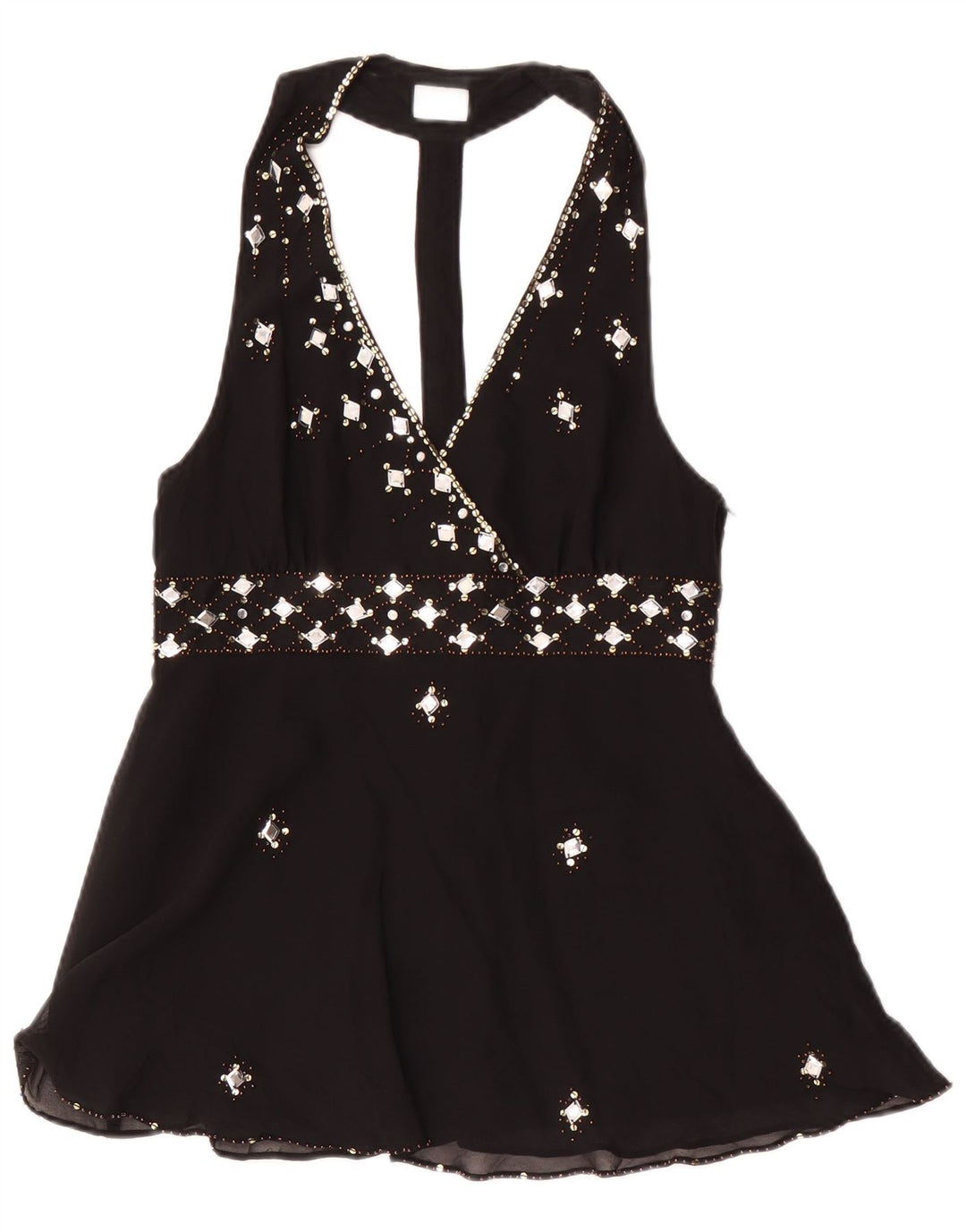 Oasis Mujer Halter Top UK 40 Mediano Seda Negra