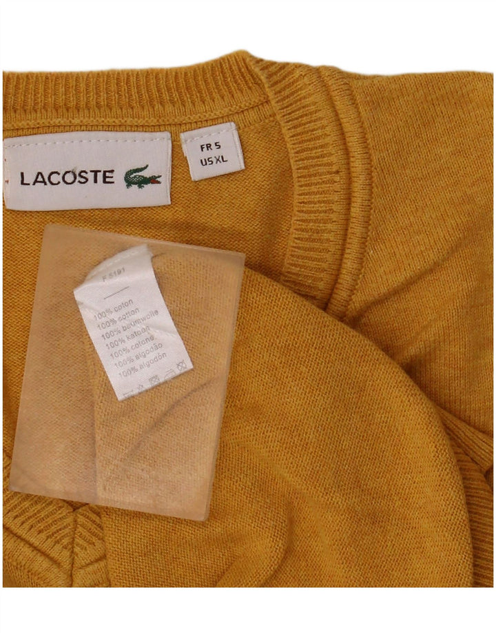 LACOSTE Jersey con cuello en V para hombre Talla 5 Grande Algodón amarillo