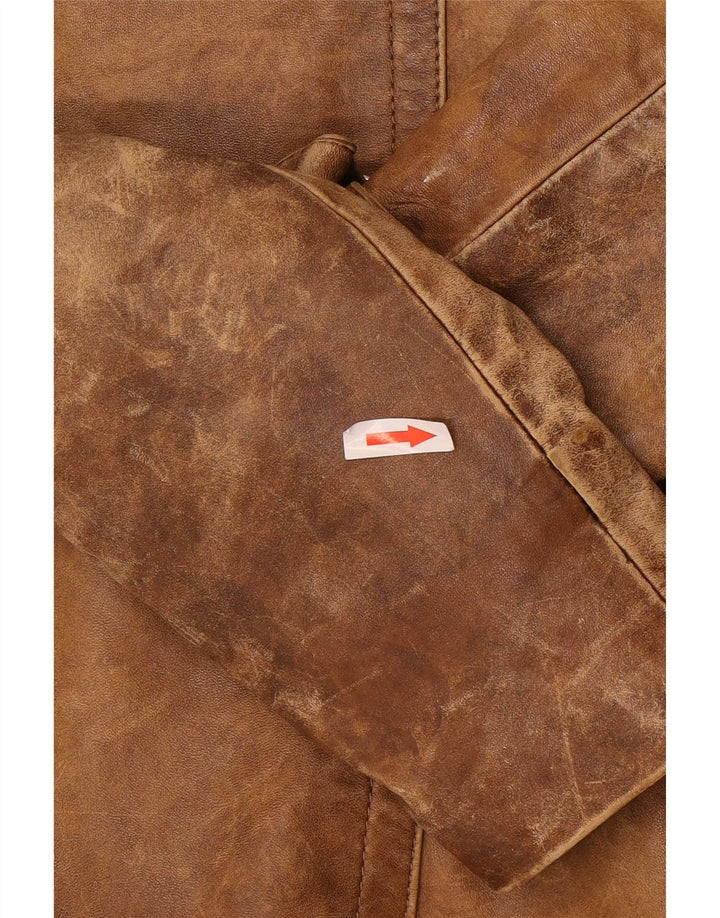 Vintage mujer chaqueta de cuero Reino Unido 12 marrón medio