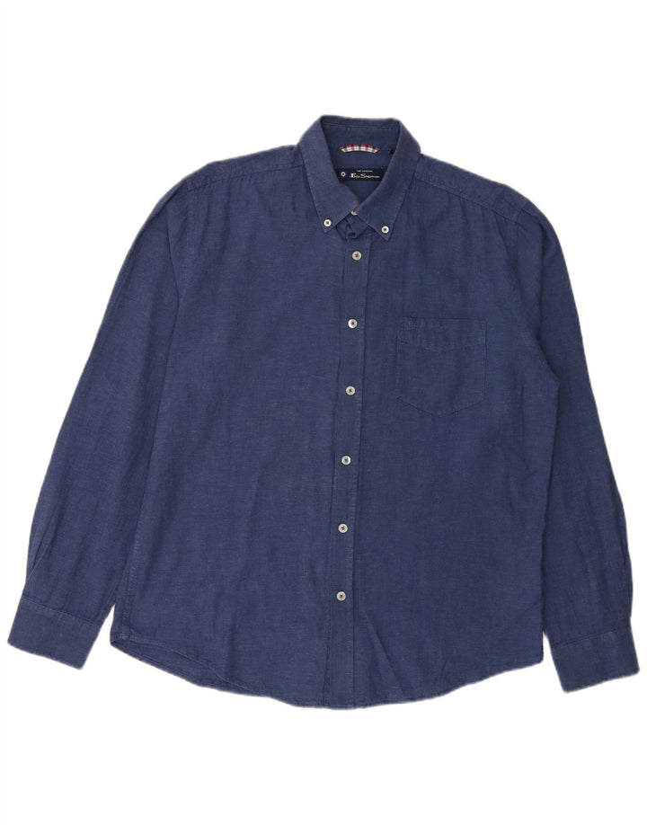 BEN SHERMAN Camisa Hombre Lino Azul Marino Mediano