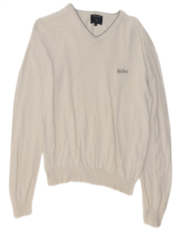 WOOLRICH Mens V-Neck Jumper Sweater Medium White