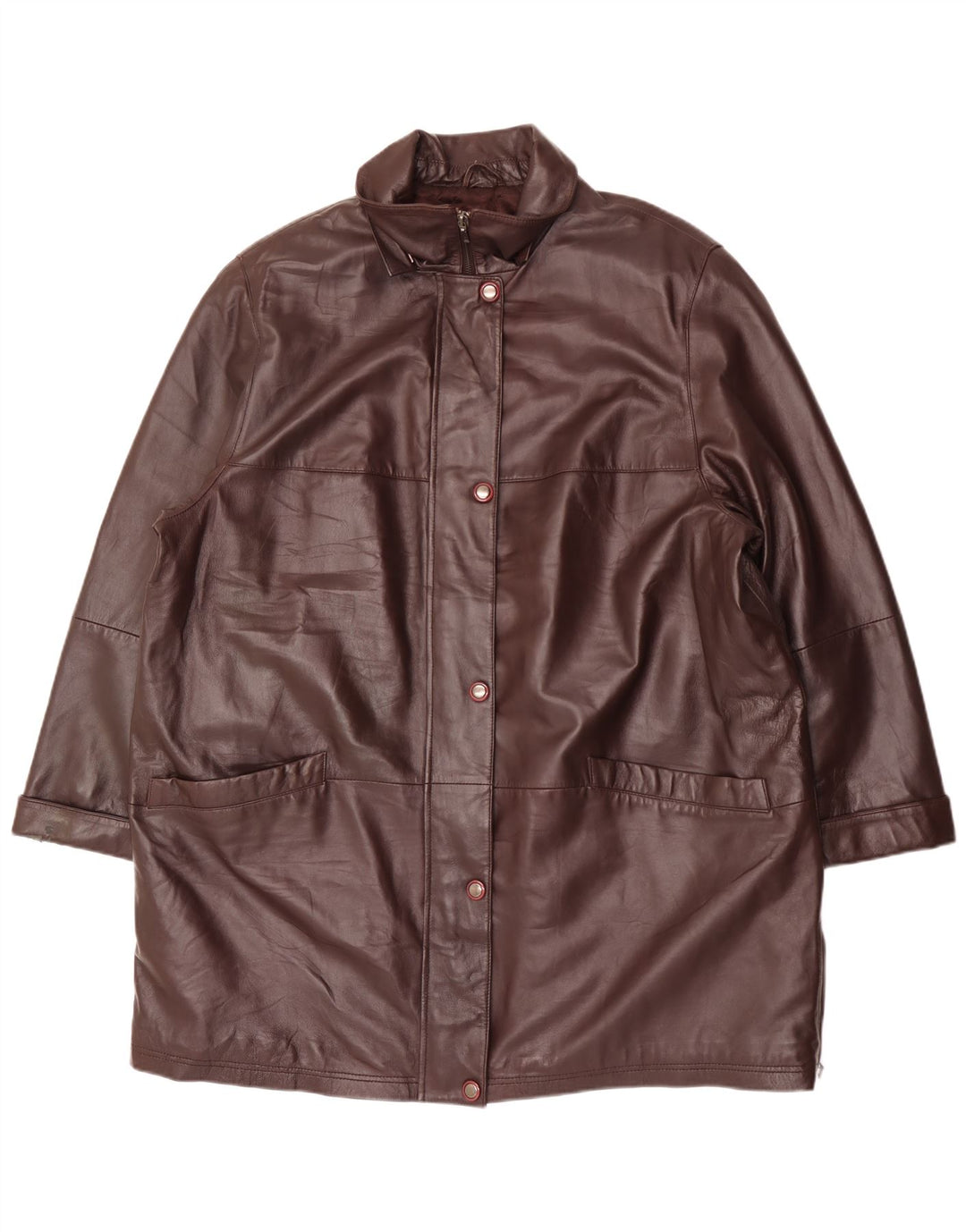 Vintage mujer cuero abrigo Reino Unido 20 2XL cuero marrón