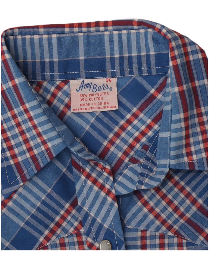 Amy Barr Camisa occidental para mujer Talla 36 Poliéster a cuadros azul pequeño