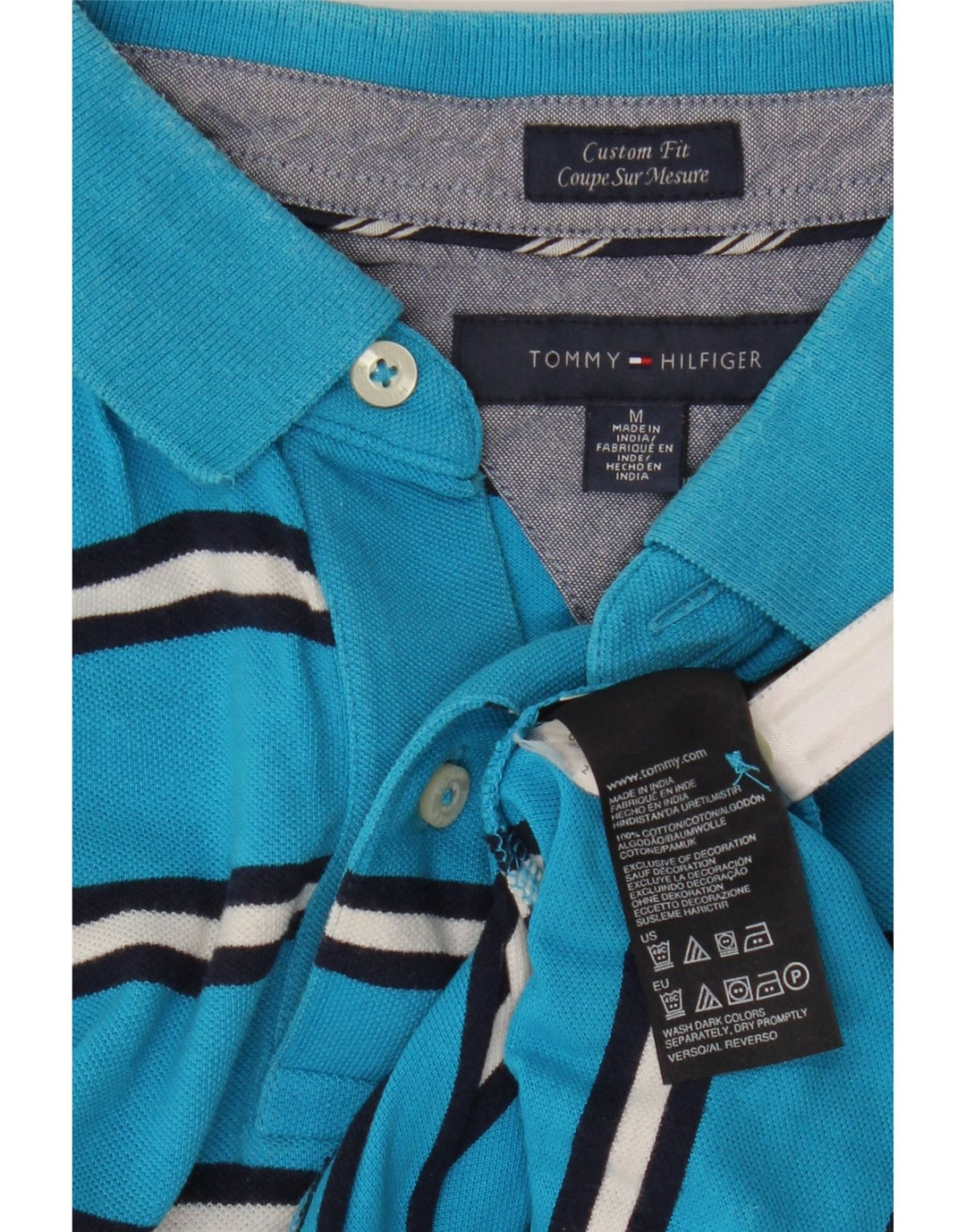 Tommy Hilfiger Polo de ajuste personalizado para hombre de algodón a rayas azul medio
