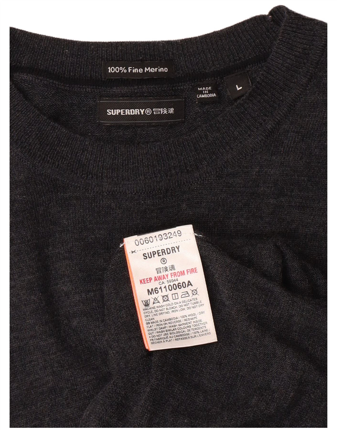SUPERDRY Suéter tipo jersey con cuello redondo para mujer UK 40 Lana merino gris grande