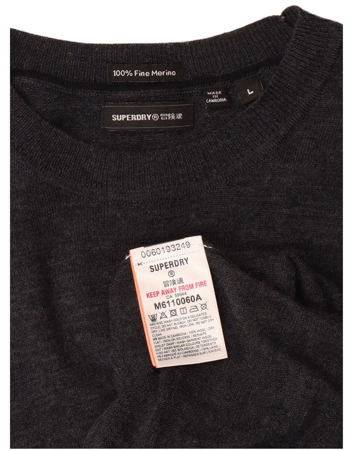 SUPERDRY Suéter tipo jersey con cuello redondo para mujer UK 40 Lana merino gris grande