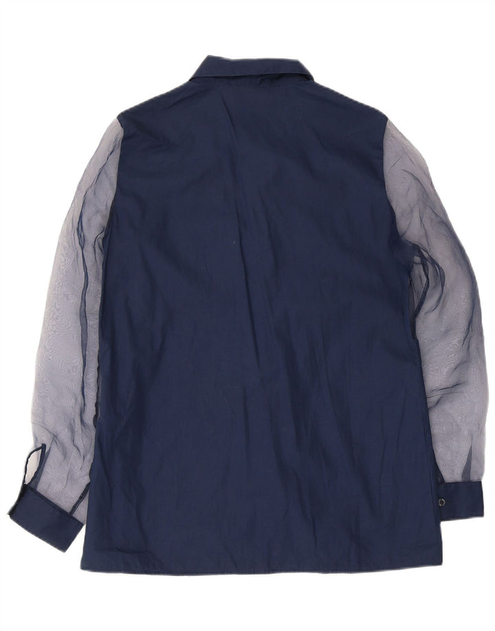 VINTAGE Camisa de Mujer Reino Unido 14 Medio Azul Marino Colorblock Poliéster
