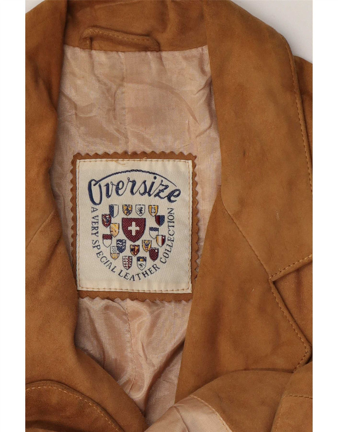 Vintage mujer 3 botones ante Blazer chaqueta Reino Unido 14 cuero beige medio