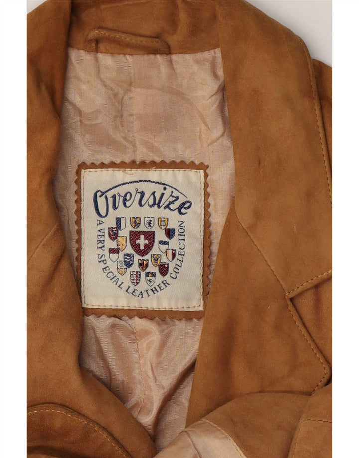 Vintage mujer 3 botones ante Blazer chaqueta Reino Unido 14 cuero beige medio