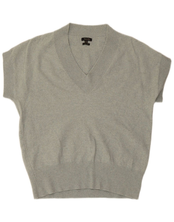 Massimo Dutti Jersey de Manga Corta con Cuello en V para Mujer UK 44 Verde Medio