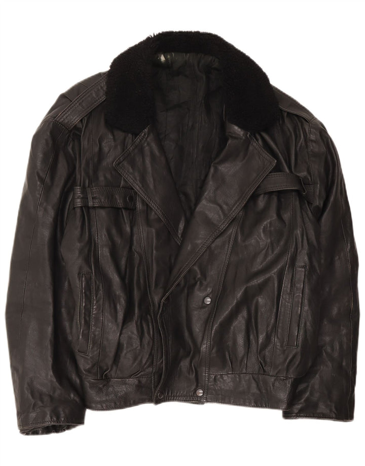 Vintage hombres doble pecho chaqueta de cuero Reino Unido 42 XL negro
