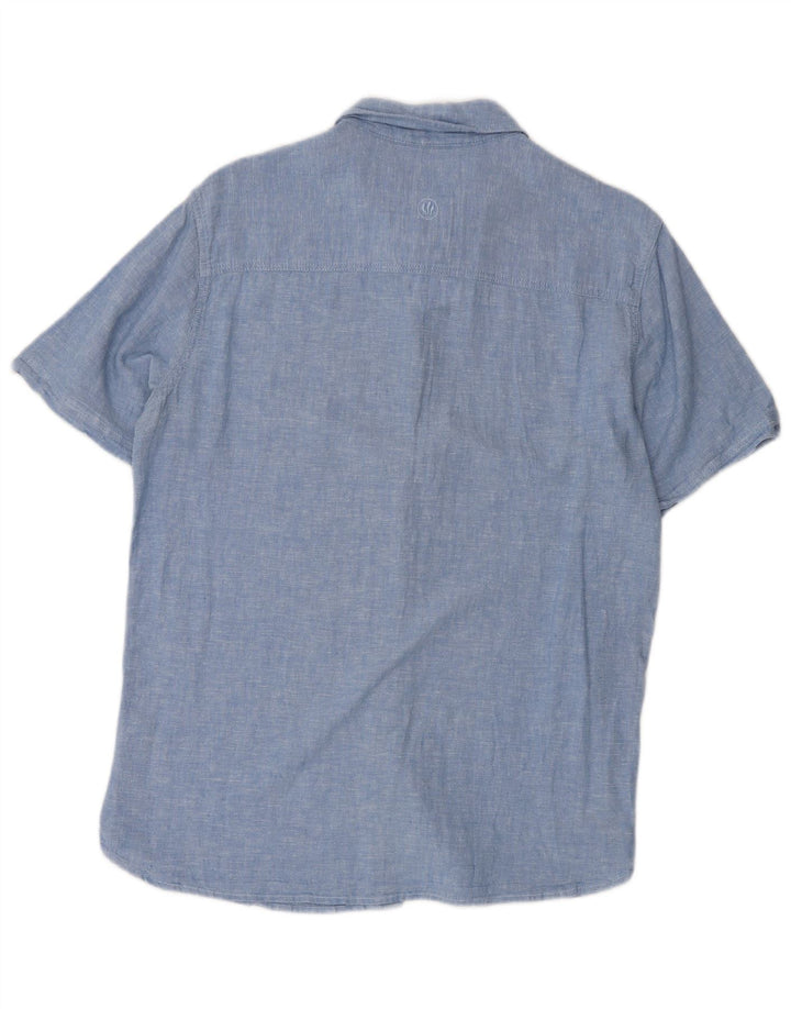 Camisa de manga corta para hombre Fat Face Small de lino azul